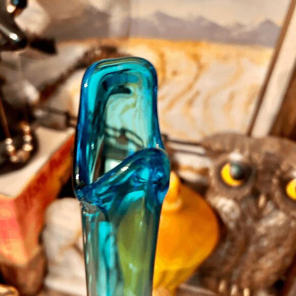 Vintage L.E. Smith Mid Century Six Petal Blue Glass Swung Stretch Tall Vase - 18 - Picture 2 of 5